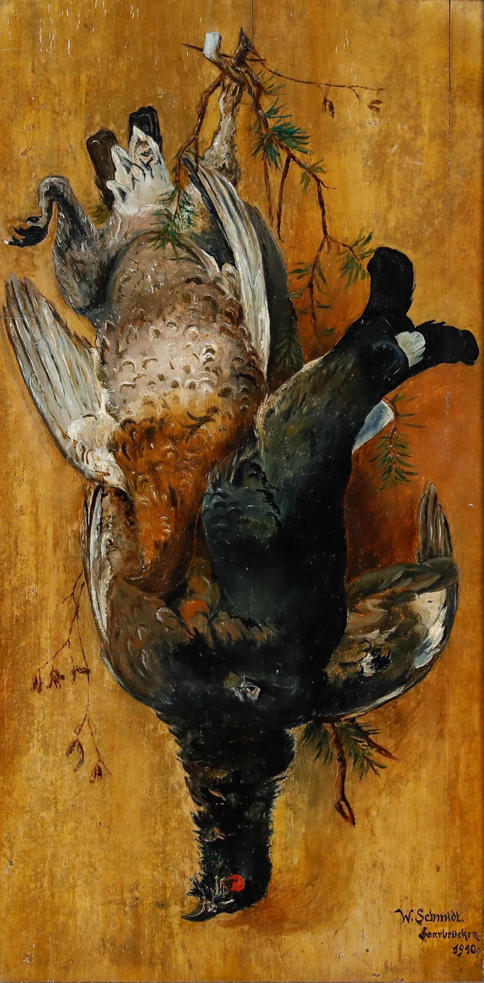 Wilhelm Schmidt (1878-1958) - Huile encadrée du début du 20e siècle, Une bande de gélinottes - Painting de Unknown