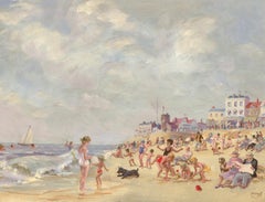 Vintage Will Nickless (1902-1977) - Mid 20th Century Oil, A Crowded Beach