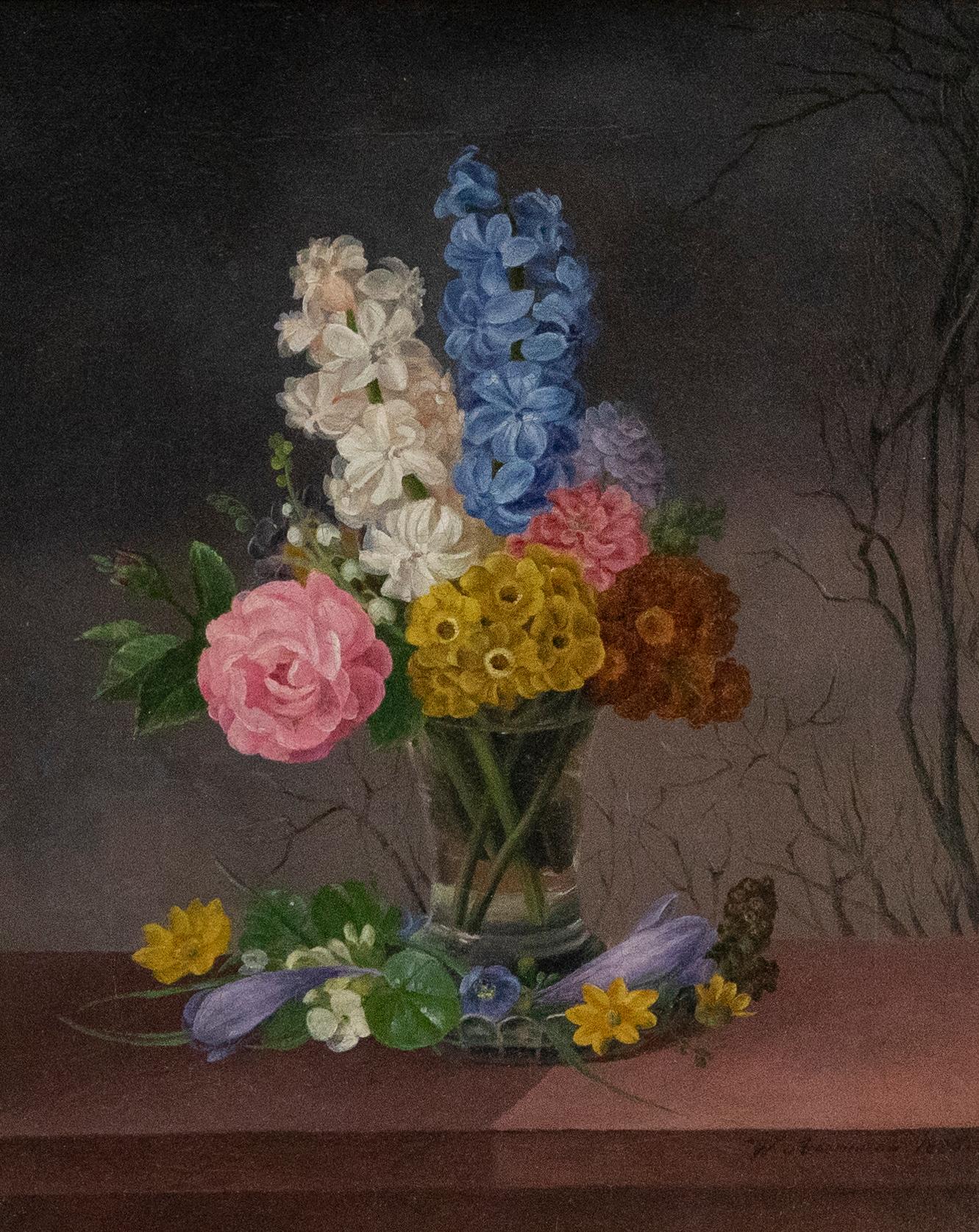 Willem Ackermann (act. 1830-1845) - 1830 Oil, Hyacinths and Roses - Painting by Unknown