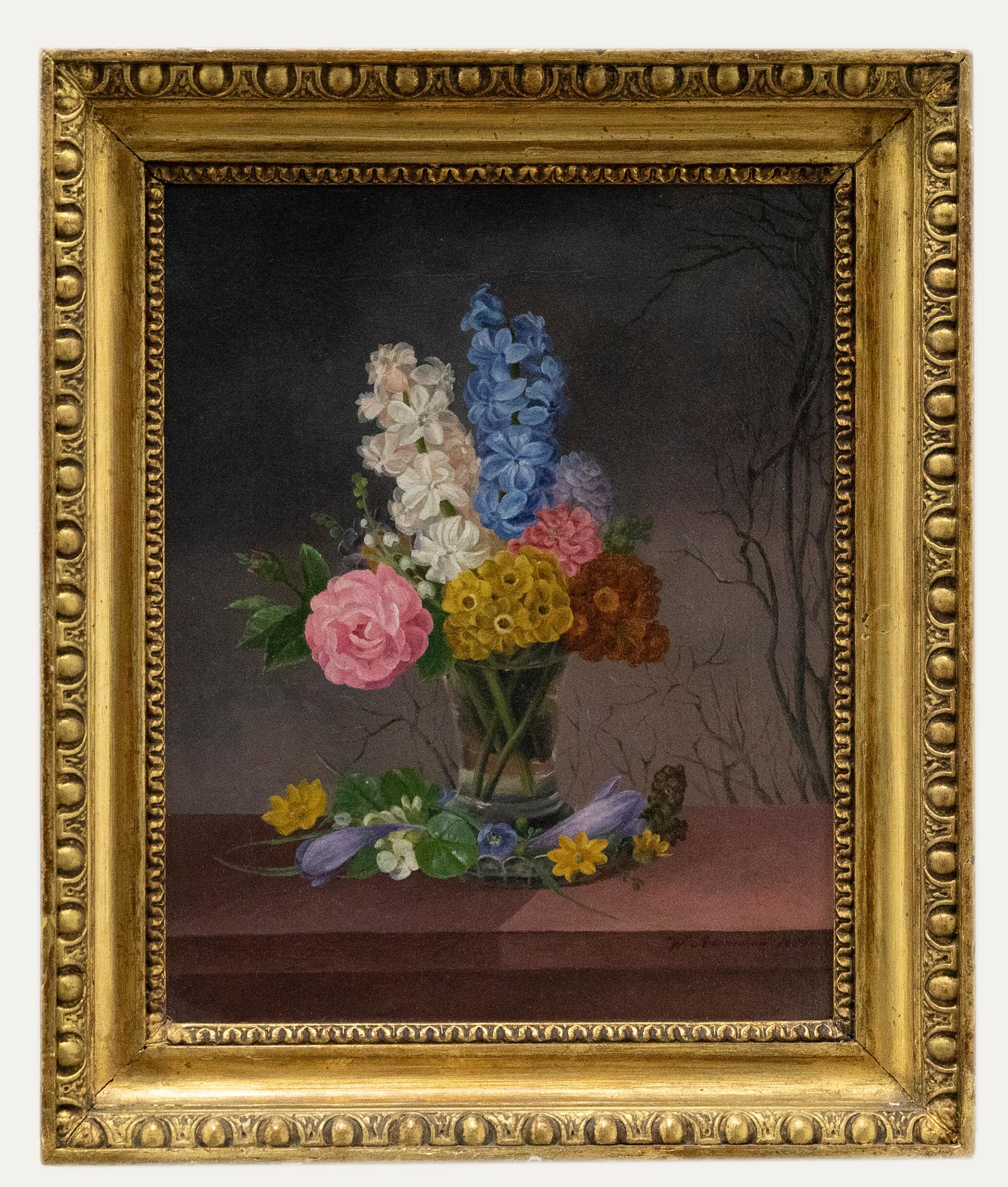 Unknown Still-Life Painting - Willem Ackermann (act. 1830-1845) - 1830 Oil, Hyacinths and Roses