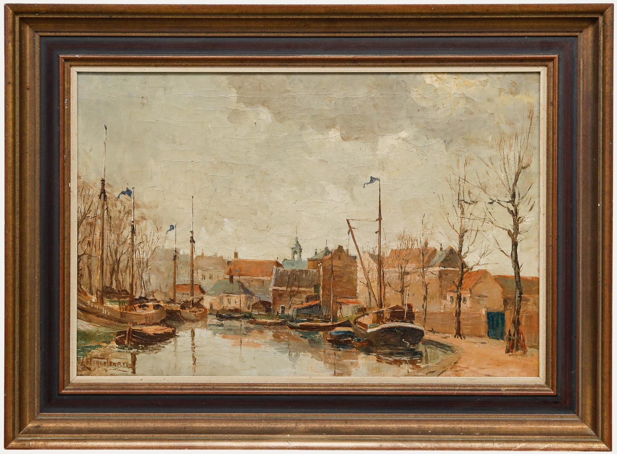 Unknown Landscape Painting - Willem Horselenberg (1881-1961) - Early 20th Century Oil, Walking by the Harbour