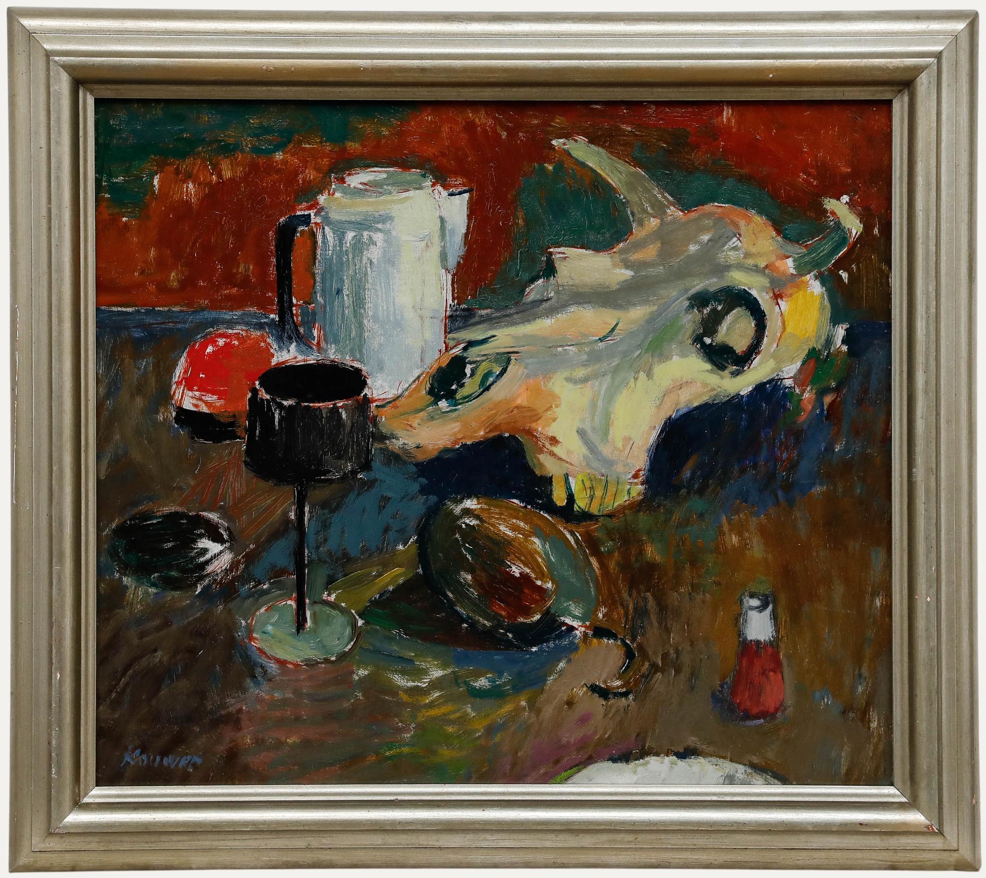 Unknown Still-Life Painting – Willem Kouwer Boomkens (1911-1991) - Gerahmtes Öl aus der Mitte des 20. Jahrhunderts, De Schedel