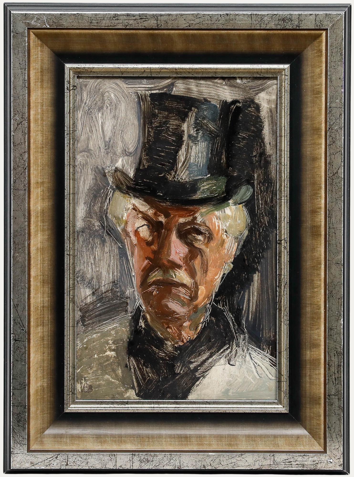 Willem Kouwer Boomkens (1911-1991) - Olio della metà del XX secolo, Uomo con cappello a cilindro