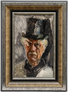 Willem Kouwer Boomkens (1911-1991) - Olio della metà del XX secolo, Uomo con cappello a cilindro