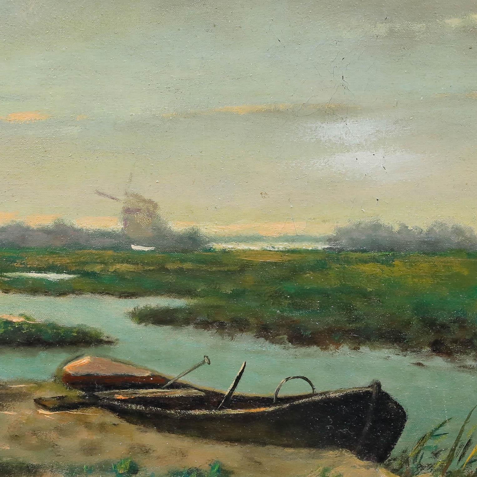 Willem Zwart (1867-1957) - Dutch School Mid 20th Century Oil, The Rowing Boat For Sale 1