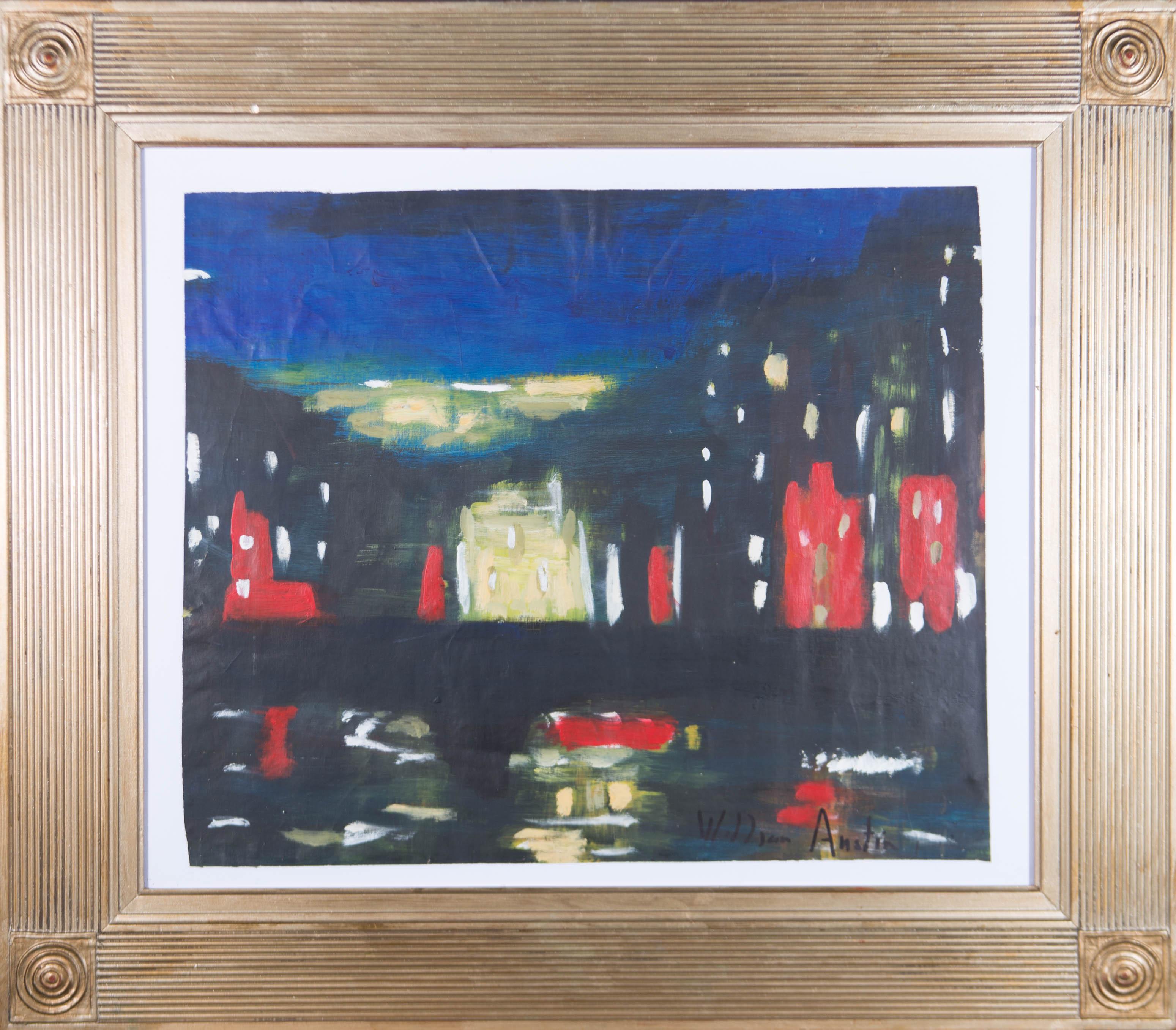 Unknown Abstract Painting - William Austin (b.1940) - Framed Contemporary Oil, Abstract Night Scene