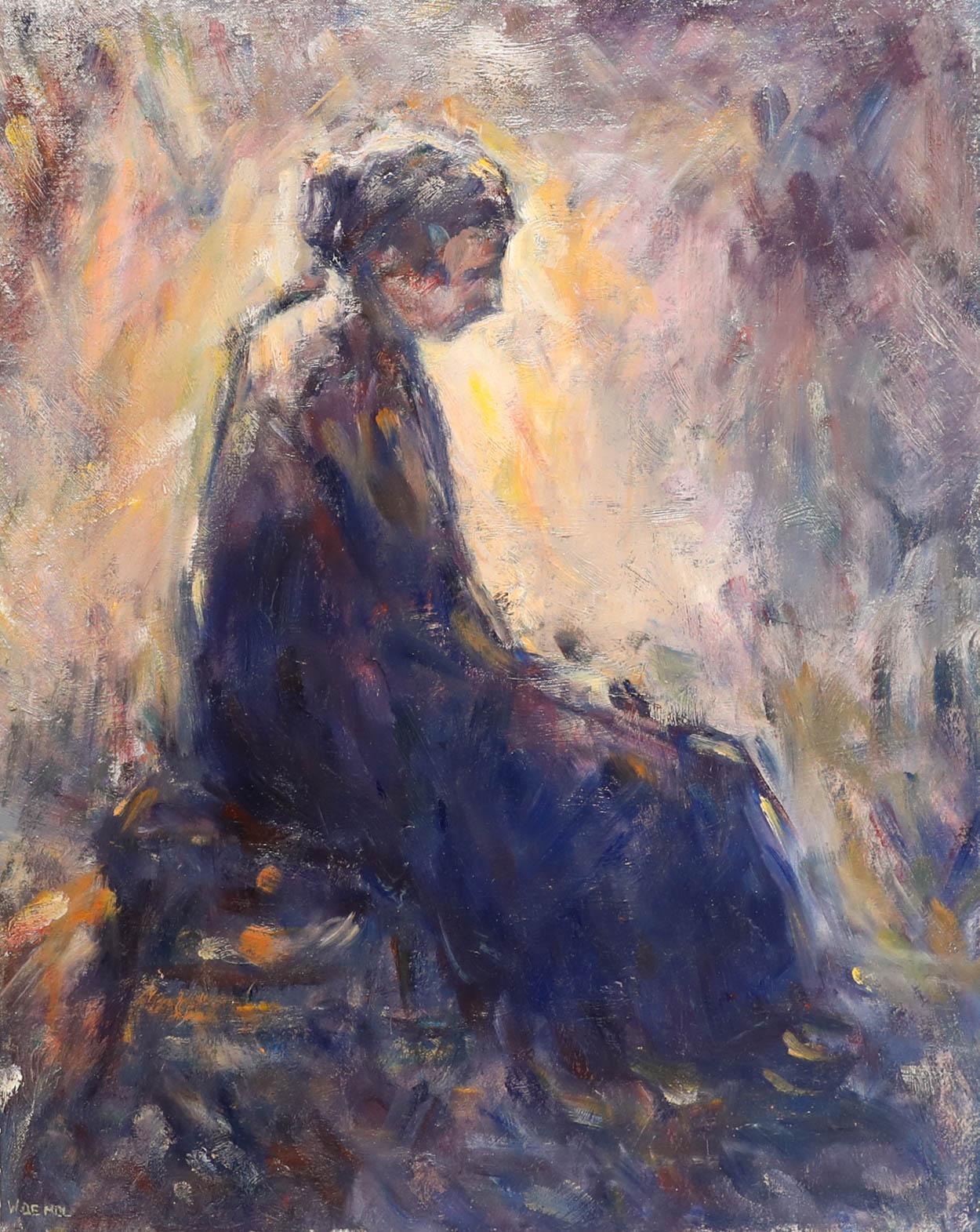 William De Mol (geb. 1932) - Gerahmtes Ölgemälde des 20. Jahrhunderts, Porträt einer Frau – Painting von Unknown
