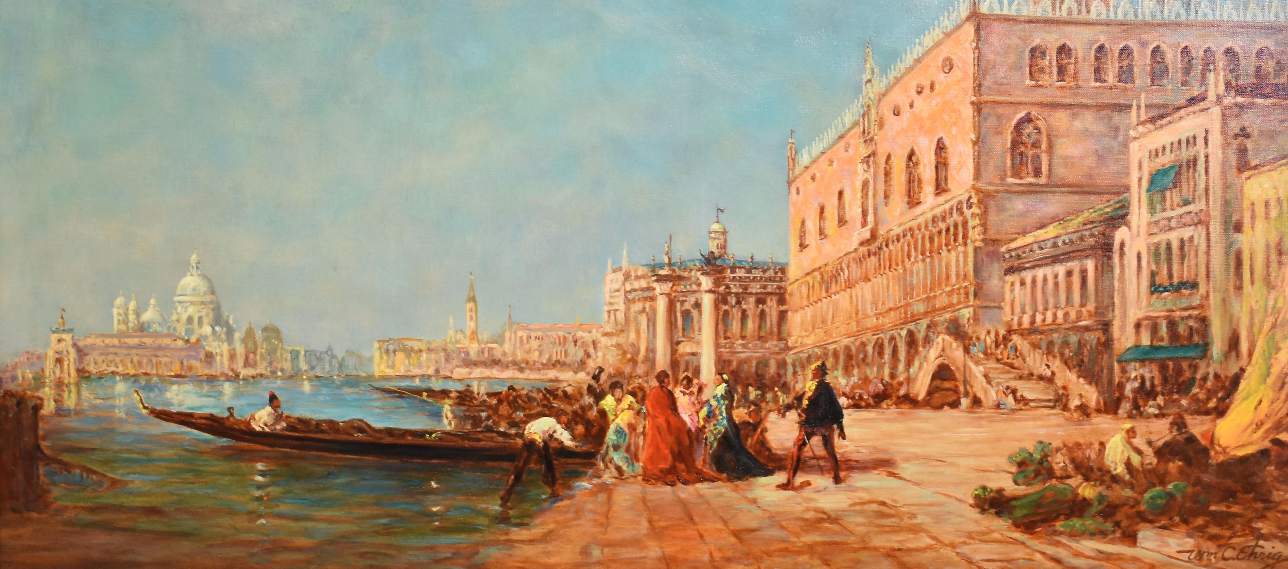 William Ehrig Signed Antique Large Impressionist Oil Painting of Venice Italy 2