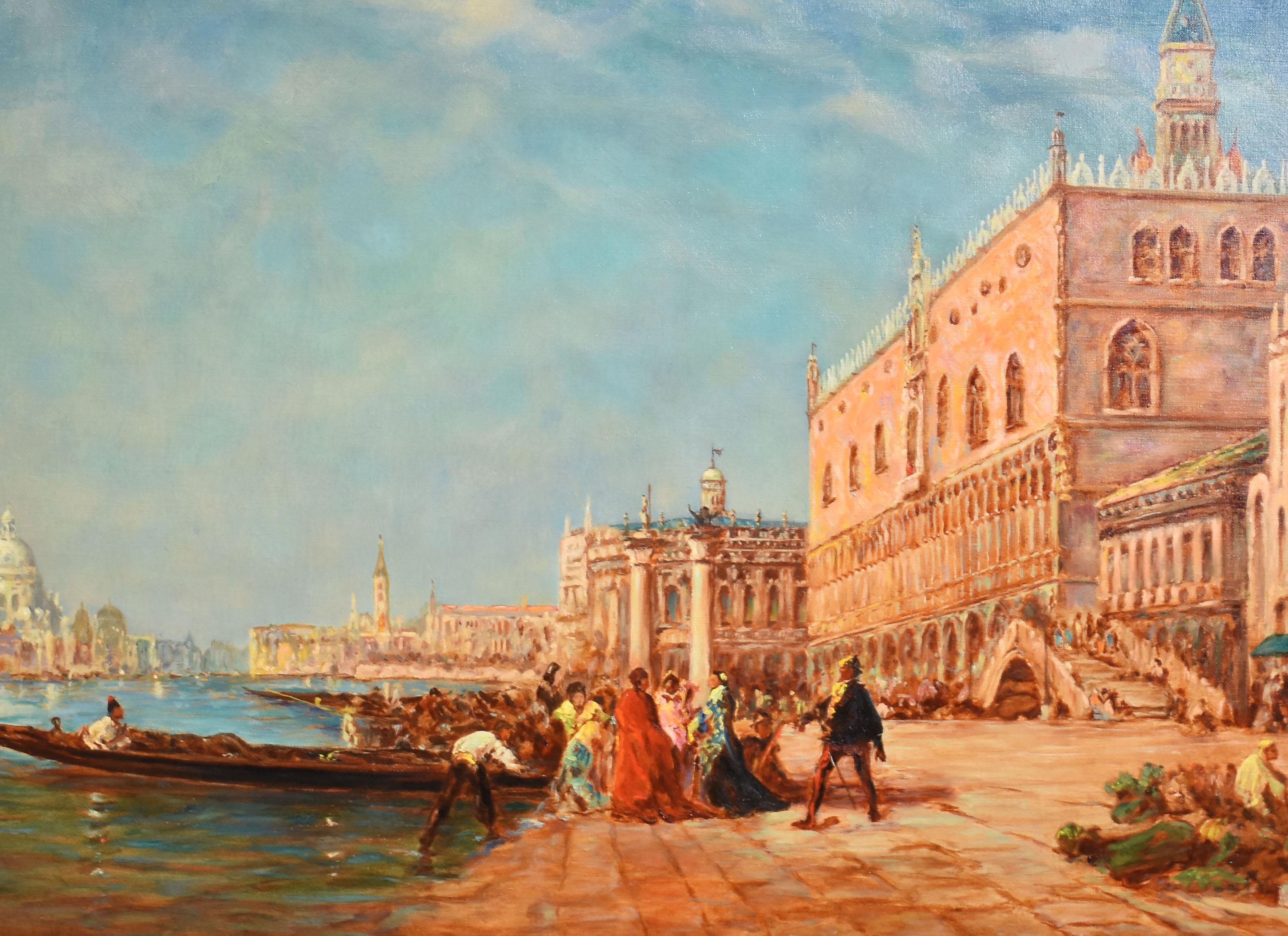 William Ehrig Signed Antique Large Impressionist Oil Painting of Venice Italy 3