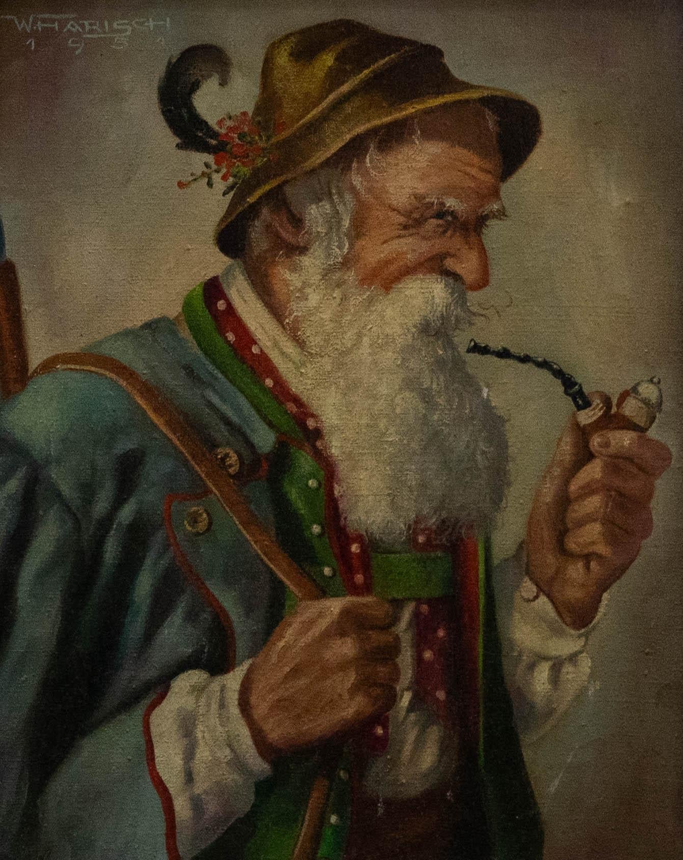 William Harisch (1914-1967) - 1951 Oil, Bavarian Pipe Smoker - Painting by Unknown