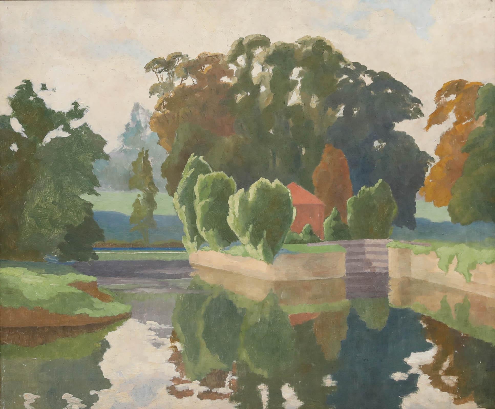 William John Botten Jenkins (1912-1994) - Öl, Reflektionen im Wasser – Painting von Unknown