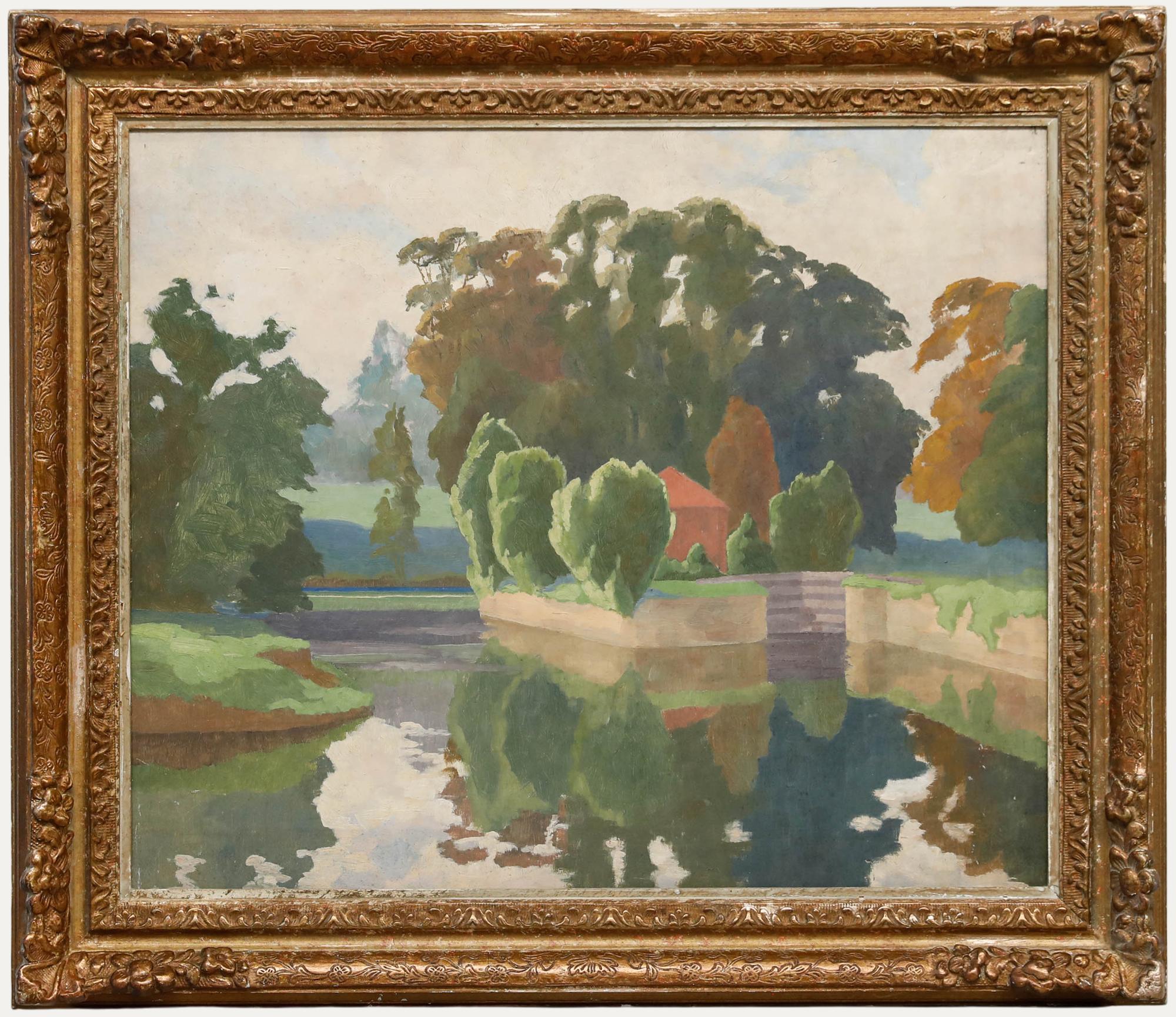 Unknown Landscape Painting – William John Botten Jenkins (1912-1994) - Öl, Reflektionen im Wasser