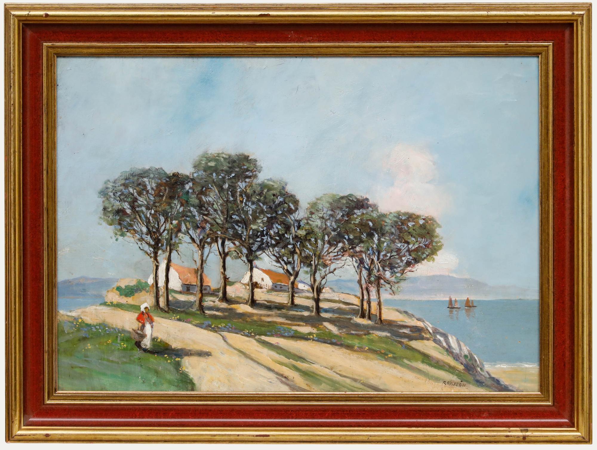 Unknown Landscape Painting - William Renison (1866-1940) - Framed Oil, Cottages by the Coast