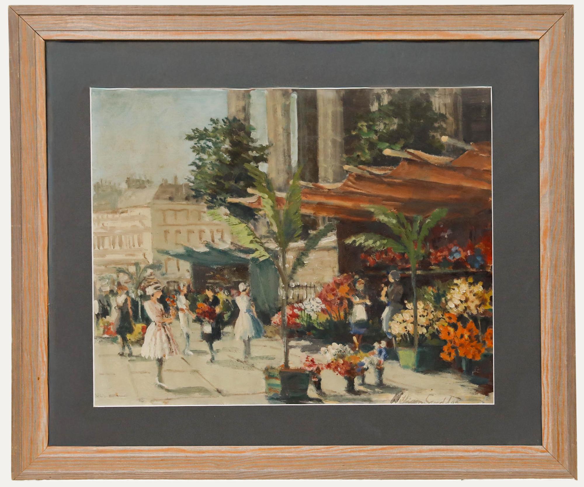 William Scudder - Huile encadrée du milieu du 20e siècle, Promenade des fleurs, Paris