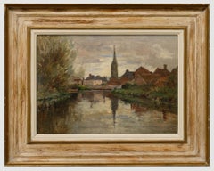 William Turner RGI - Early 20th Century Oil, Salisbury Cathedral From the River