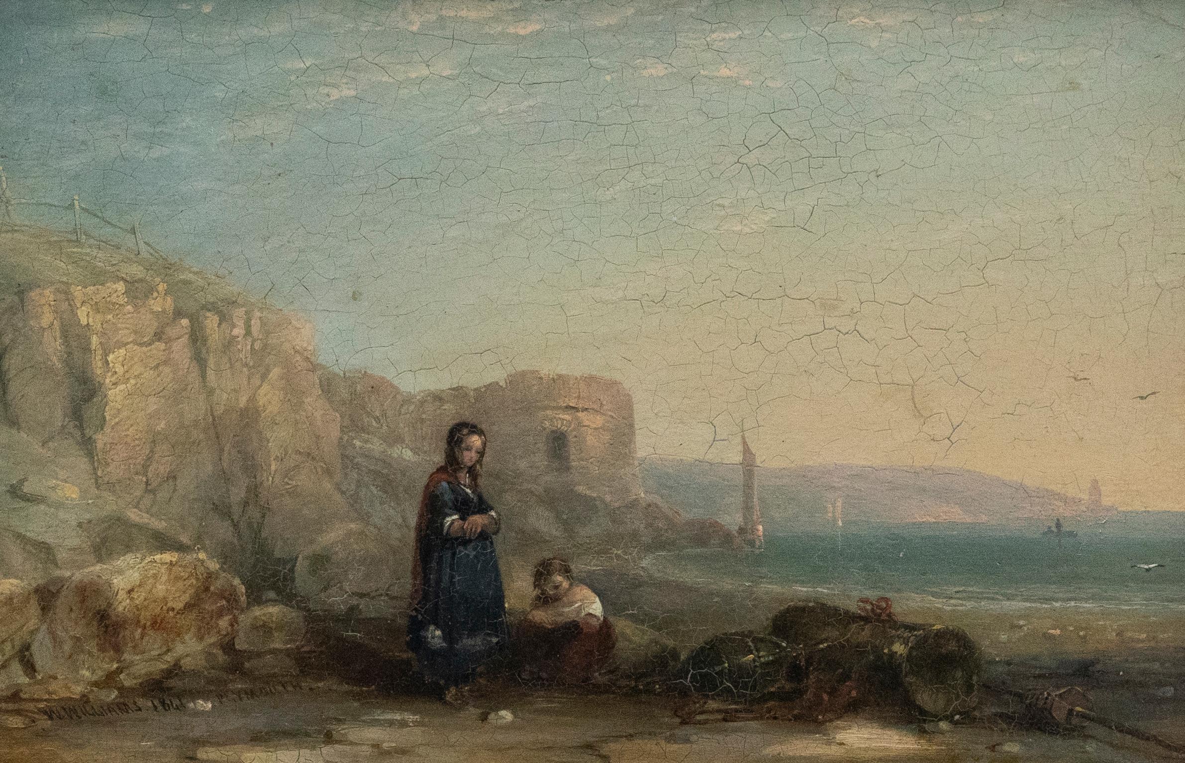 William Williams (1808-1895)  - 1841 Oil, Plymouth Fisherfolk - Painting by Unknown