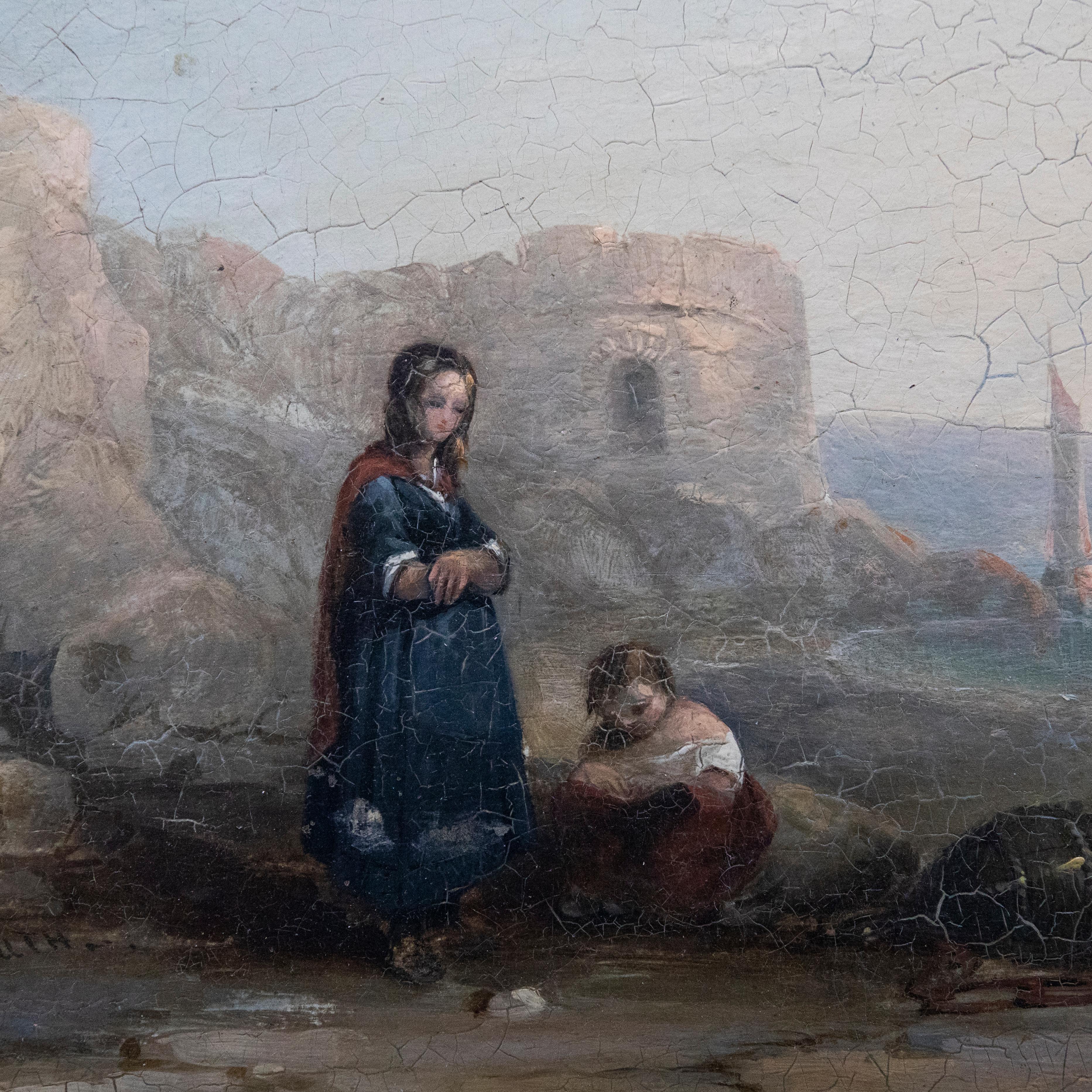 William Williams (1808-1895)  - 1841 Oil, Plymouth Fisherfolk For Sale 1