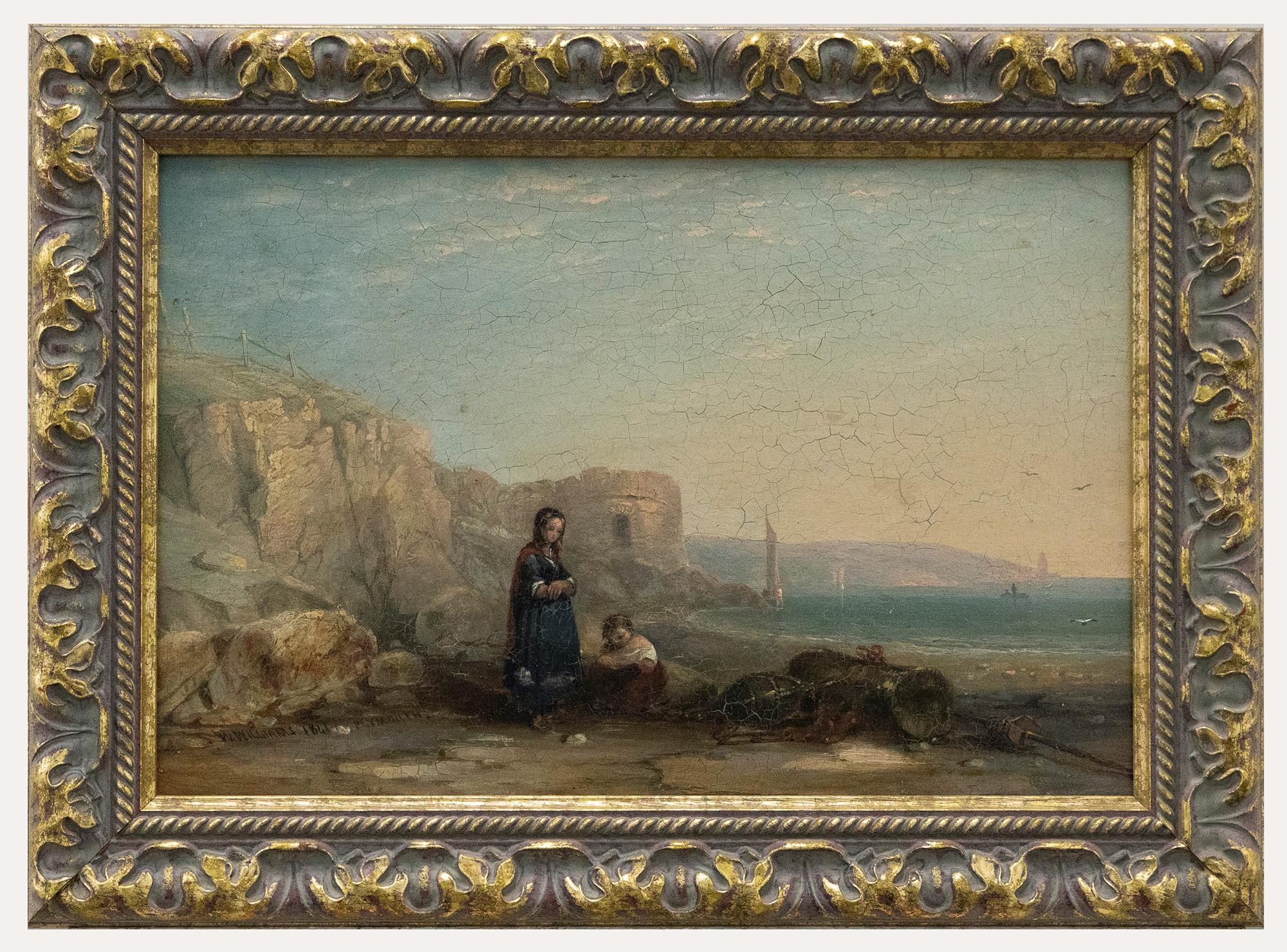 Unknown Figurative Painting - William Williams (1808-1895)  - 1841 Oil, Plymouth Fisherfolk