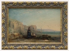 Antique William Williams (1808-1895)  - 1841 Oil, Plymouth Fisherfolk