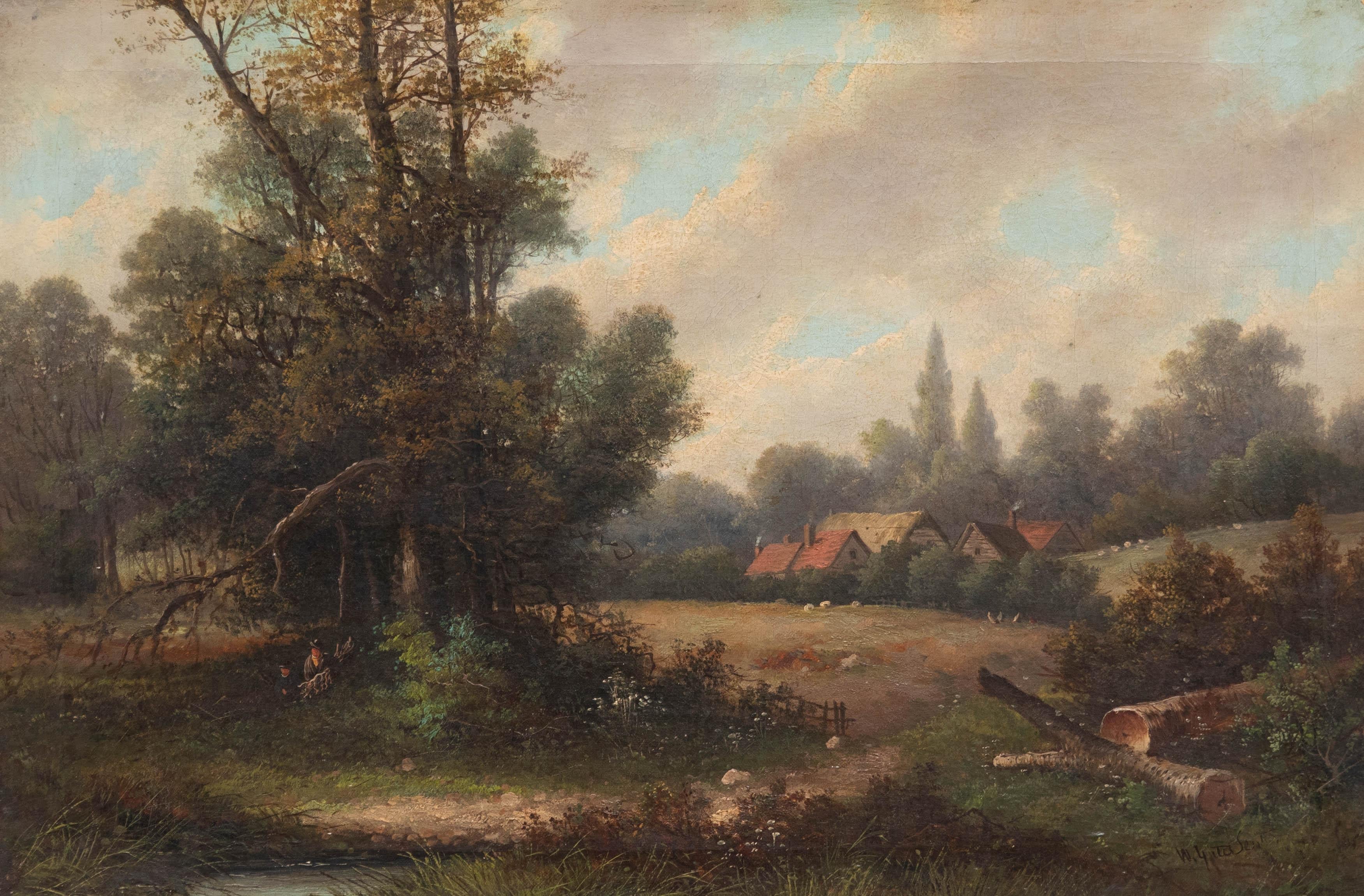 Unknown Landscape Painting - William Yates Snr  - 19th Century Oil, Woodland Farm