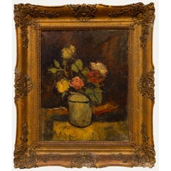 Antique Willy Fleur (1888-1967) - Framed 1932 Oil, Still Life with Roses