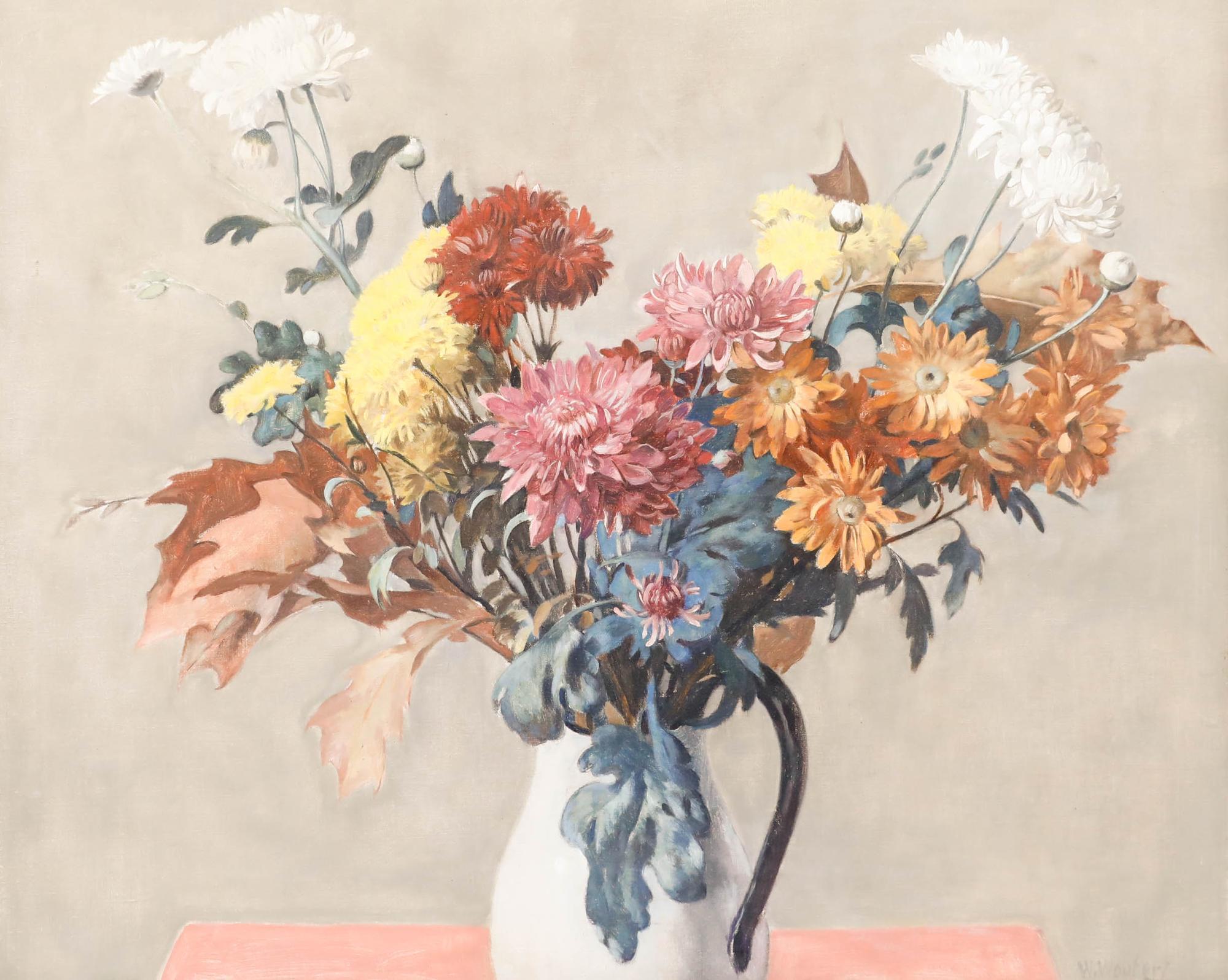 Wilm Wouters (1887-1957) -Early 20th Century Dutch Oil, Bloom of Chrysanthemums - Painting by Unknown