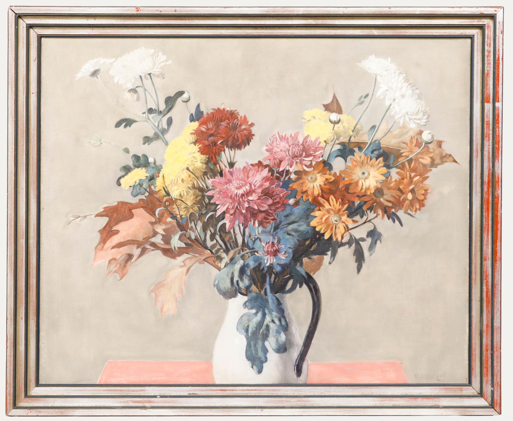 Unknown Still-Life Painting - Wilm Wouters (1887-1957) -Early 20th Century Dutch Oil, Bloom of Chrysanthemums