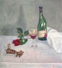 Vintage Wine Bottle, Oil on Canvas by Adela Smith Lintelmann