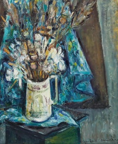 Winifred Mendham - Framed 20th Century Oil, Dried Flowers in a Jug