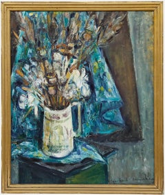 Winifred Mendham - Framed 20th Century Oil, Dried Flowers in a Jug