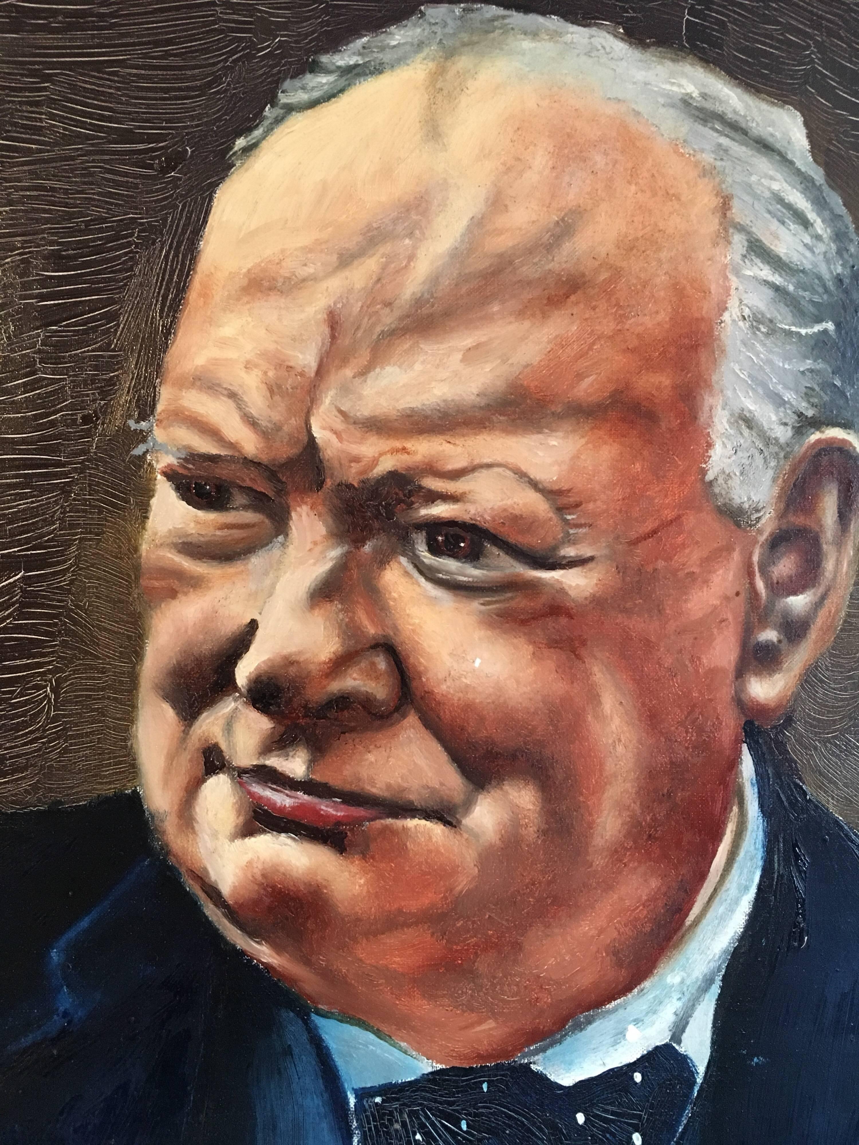 Winston Churchill Large Portrait Oil Painting  2