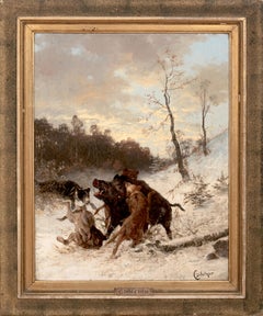 Winter Boar Hunt, 19th Century by CARL DOLCHER (19th century, German)