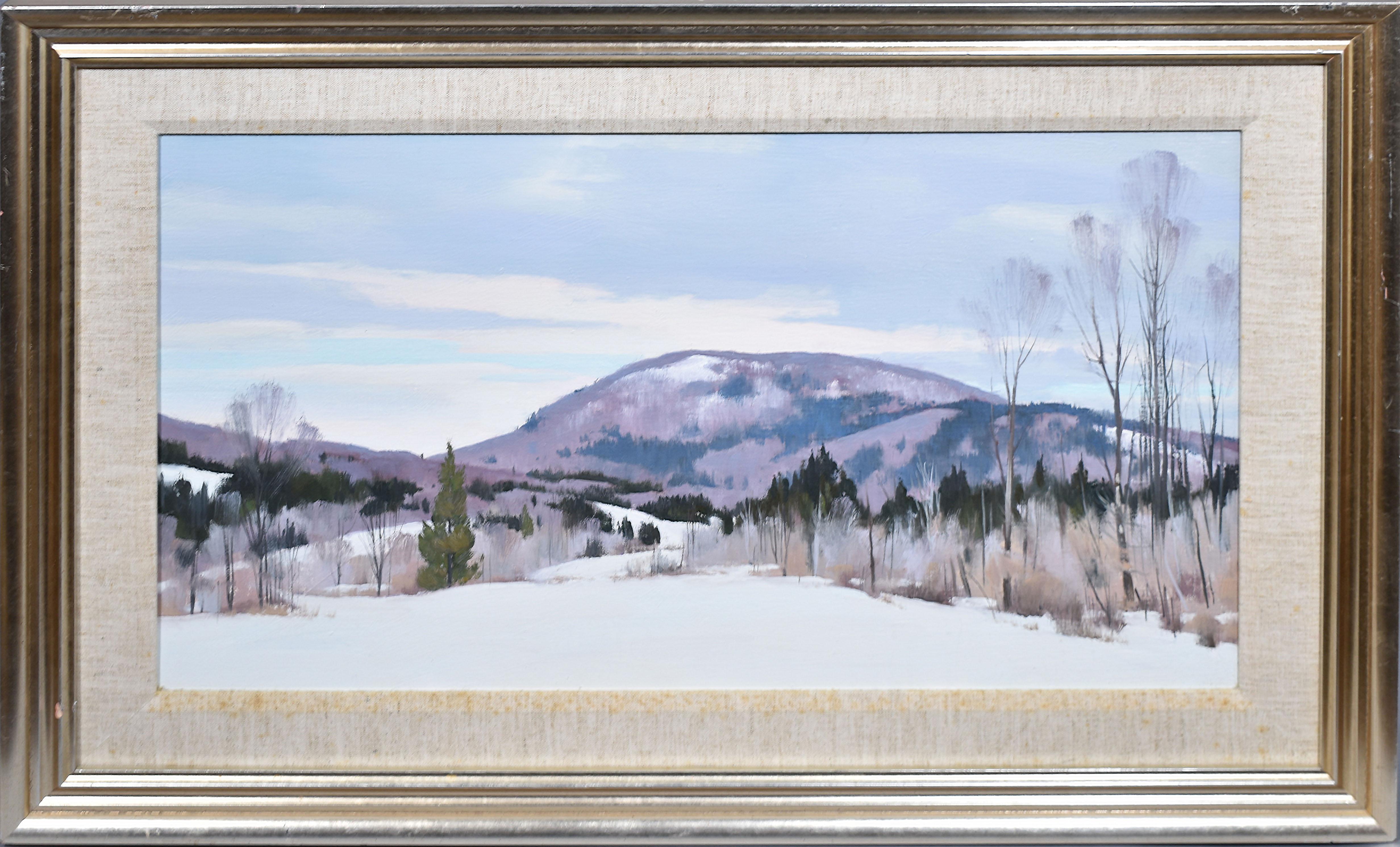 Unknown Landscape Painting - Winter Impressionist Snow Covered Mount Wachusett  Landscape Oil Painting