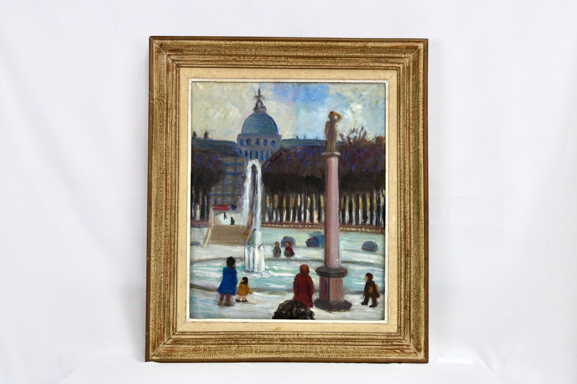 Winter in Paris, Original Vintage-Ölgemälde auf Leinwand, Französisch-impressionistischer Stil, Original – Painting von Unknown