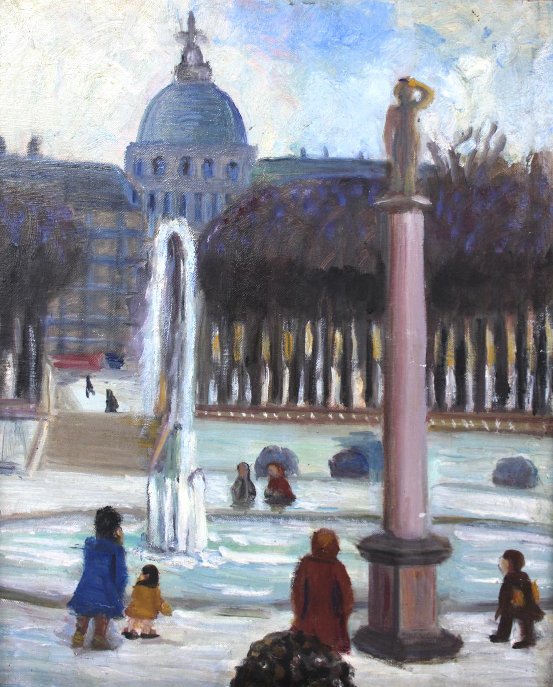 Unknown Figurative Painting - Winter in Paris, Original Vintage Oil on canvas, French Impressionist Style