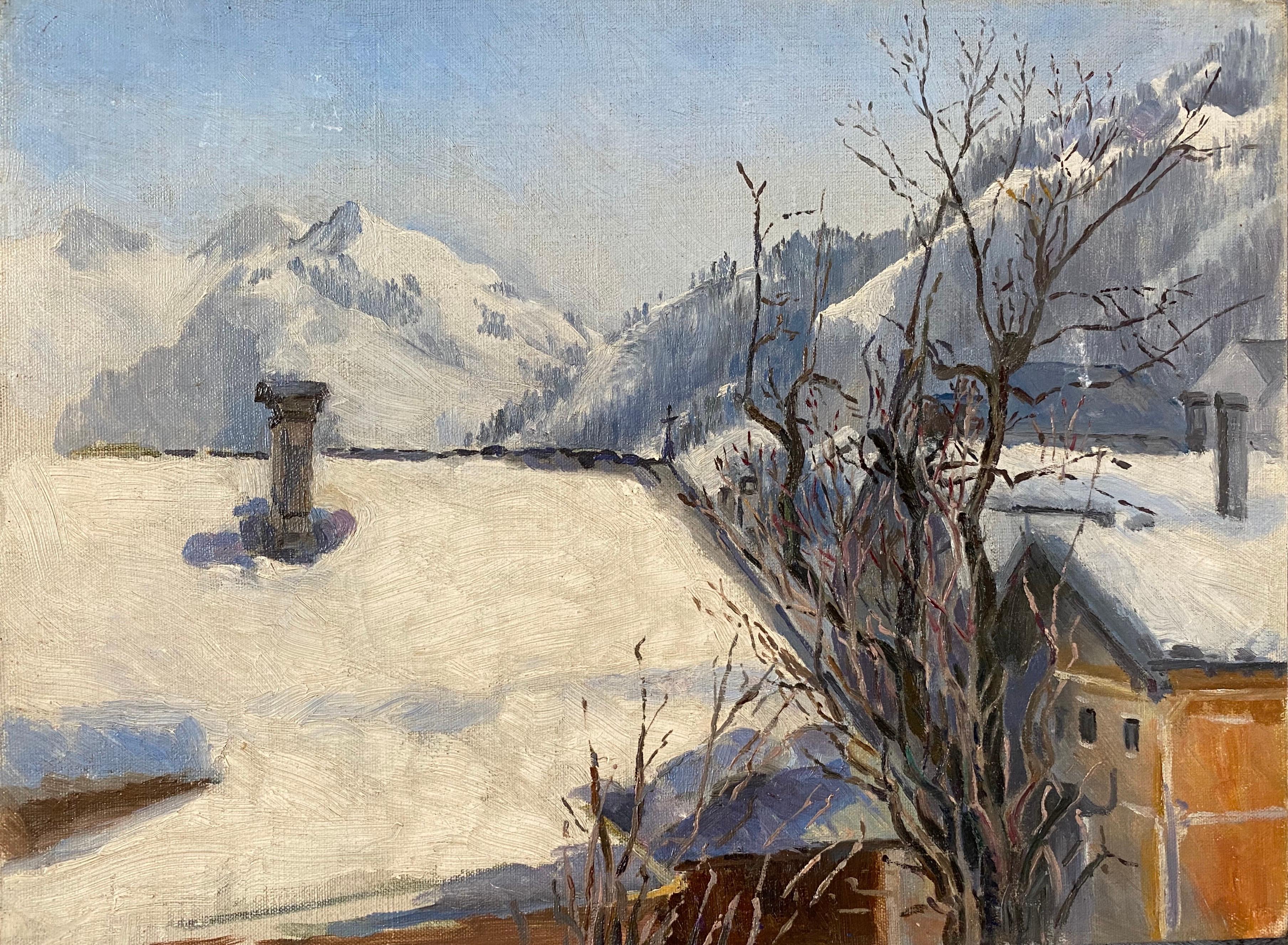 Winterszene Tirol Kitzbuhel, impressionistische Landschaft, signiertes Ölgemälde