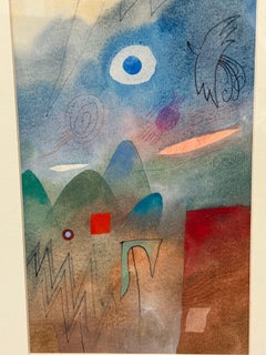"A Winter" Aquarelle surréaliste dans le style de Paul Klee