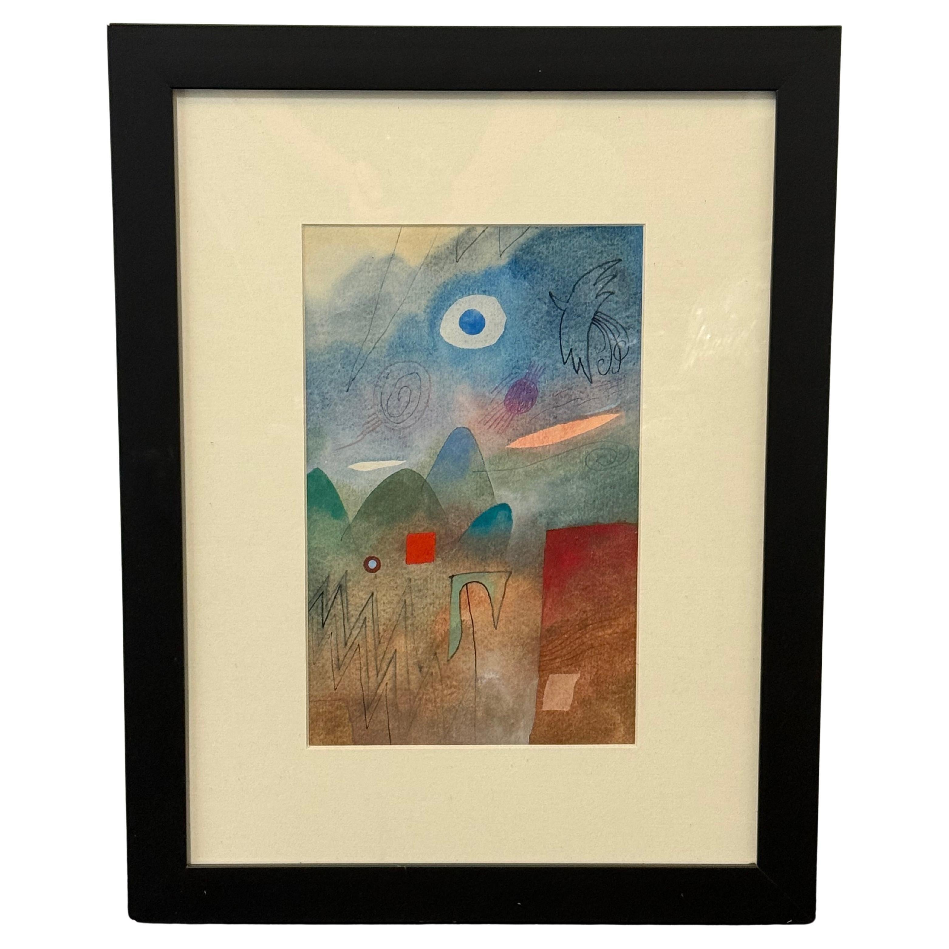 "Winter" Surrealist Watercolor in the style of Paul Klee