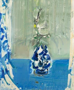 Winter Twig; Wet Window, Oil on Gesso Board Painting by Ffiona Lewis, 2023