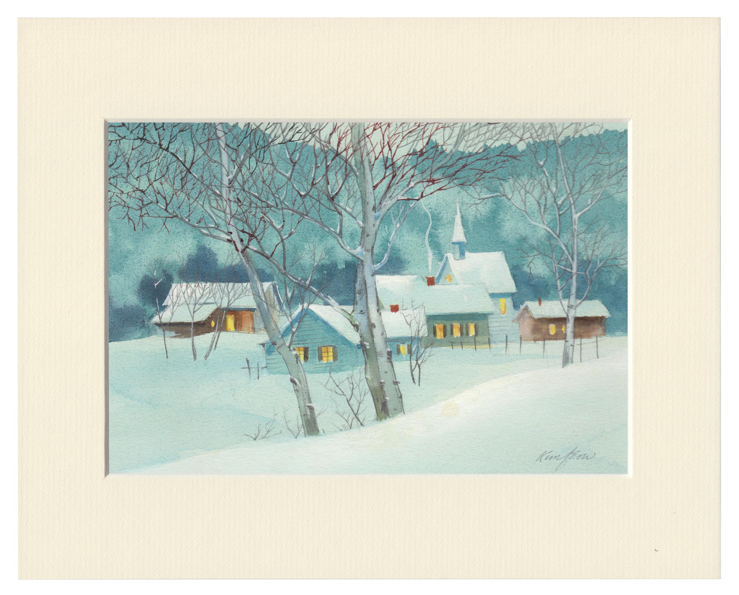 Aquarelle des pays des merveilles de l'hiver - Painting de Unknown