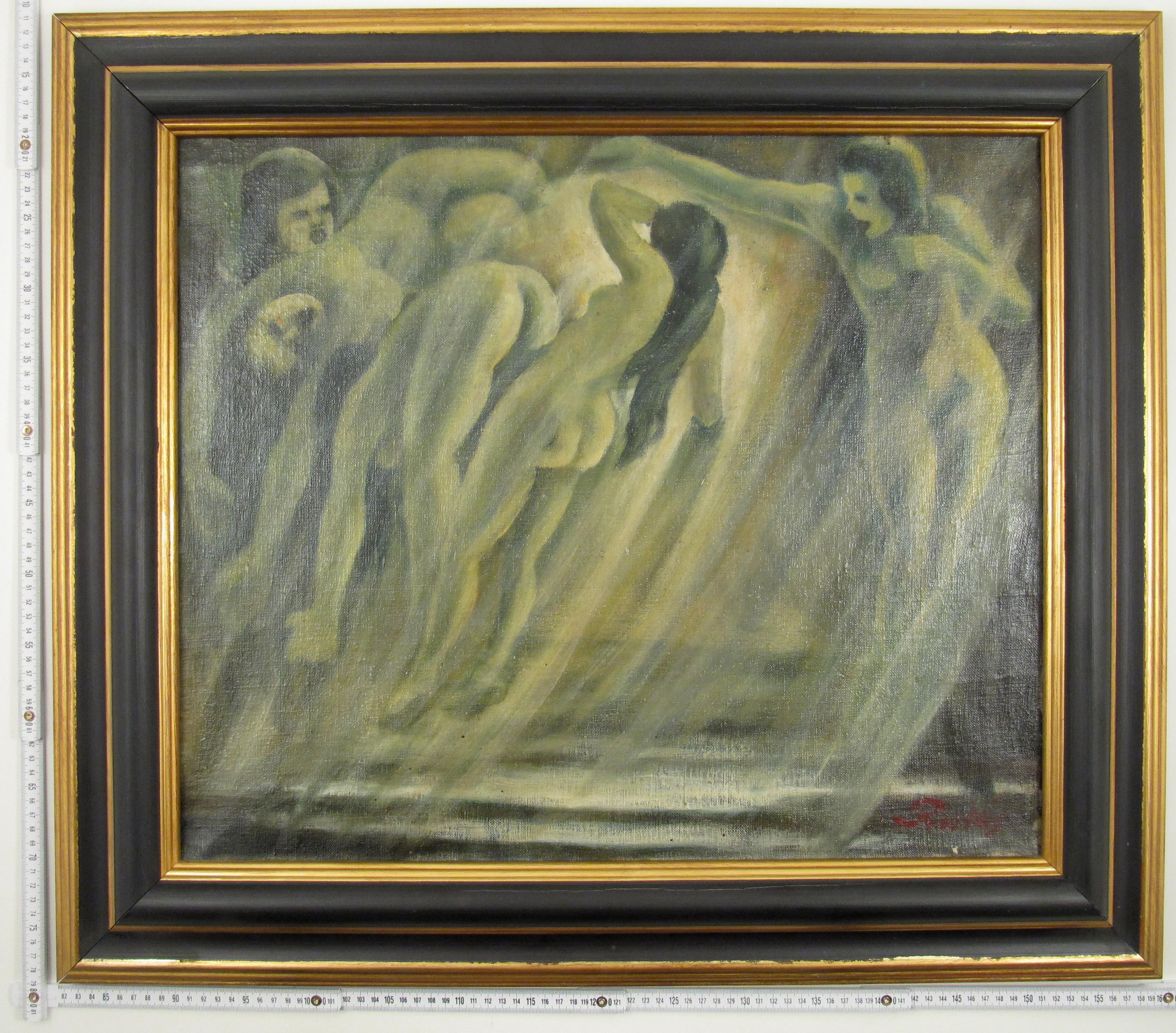 Witches Sabbath Sign. RORTAS Magical Surreal Erotic Nude Scene Oil Painting 1925 5