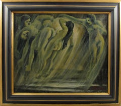 Witches Sabbath Sign. RORTAS Magical Surreal Erotic Nude Scene Oil Painting 1925
