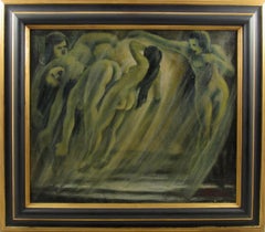 Antique Witches Sabbath Sign. RORTAS Magical Surreal Erotic Nude Scene Oil Painting 1925