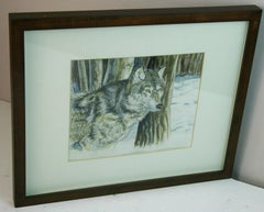 Wolf in der Wildnis Aquarell und Tuschemalerei, gerahmt, 1980er Jahre