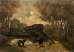 Wolves On A Path, Oil On Panel Signed J. Annedouche