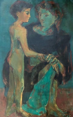 Woman And Child, Oil On Canvas Signed S. Menichetti, Large Format