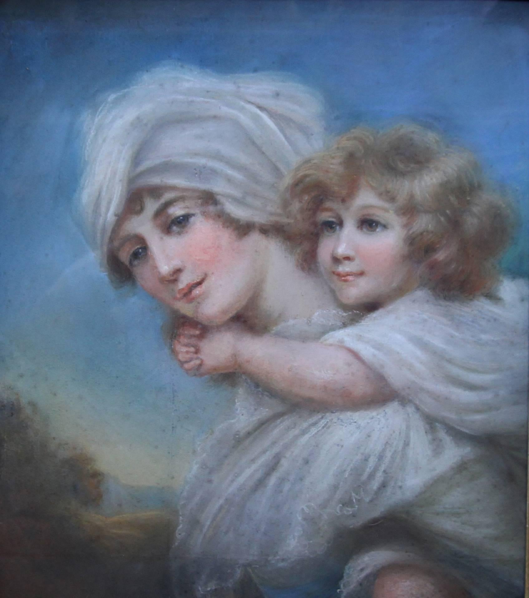 Woman and Child - Old Master Regency portrait painting Mother carrying infant - Painting by Unknown