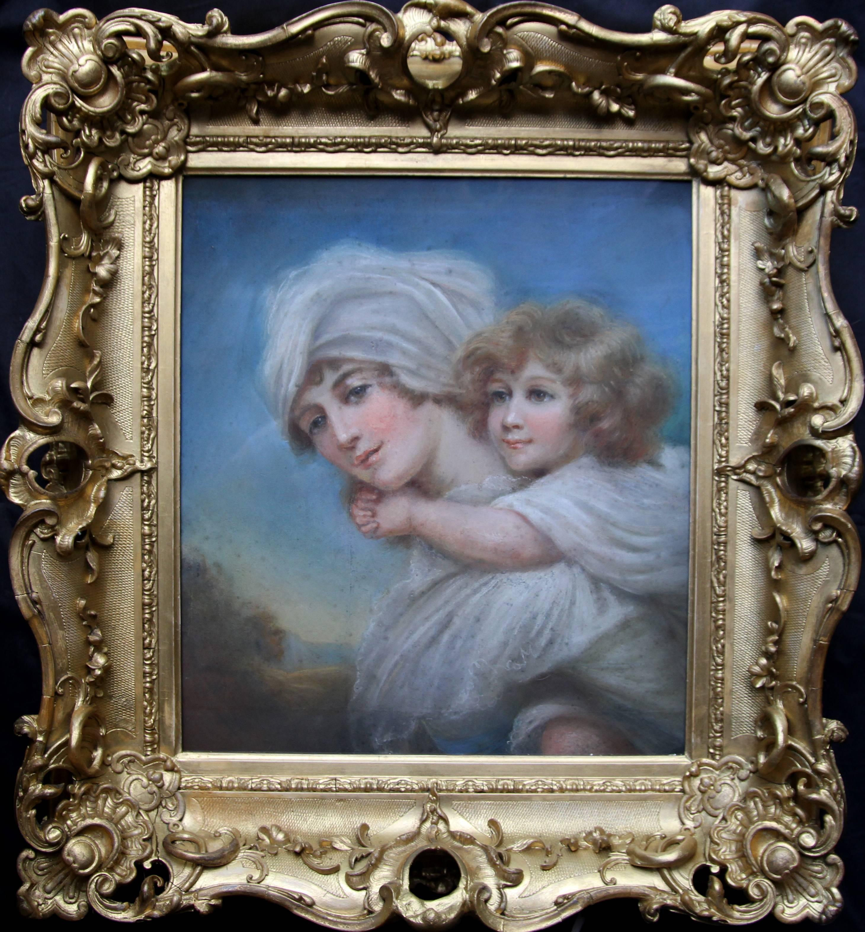 Unknown Portrait Painting - Woman and Child - Old Master Regency portrait painting Mother carrying infant