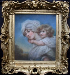 Antique Woman and Child - Old Master Regency portrait painting Mother carrying infant