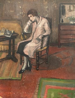 Woman Asleep On An Armchair, Oil On Cardboard, Early 20th Century